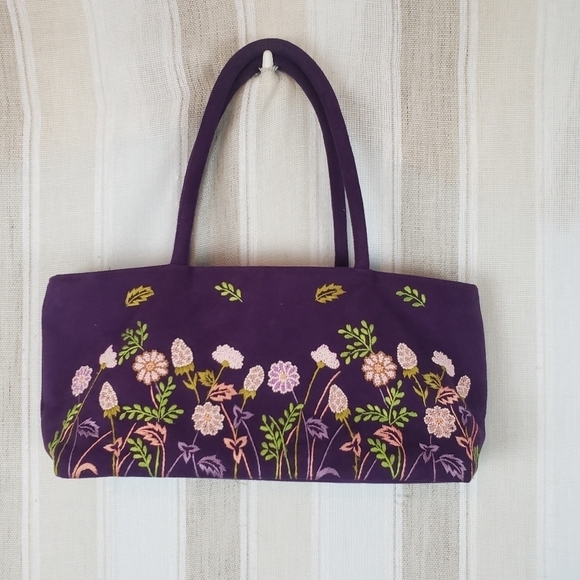 Faux‎ Suede Shoulder Bag Purse Floral Purple - Picture 9 of 9